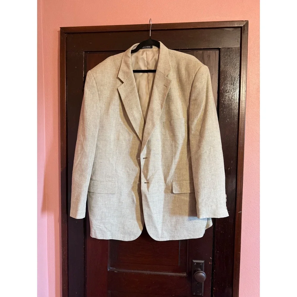 Towncraft Mens 48R Silk Blazer Beige Oatmeal Textured Two Button Sport Coat 48 R